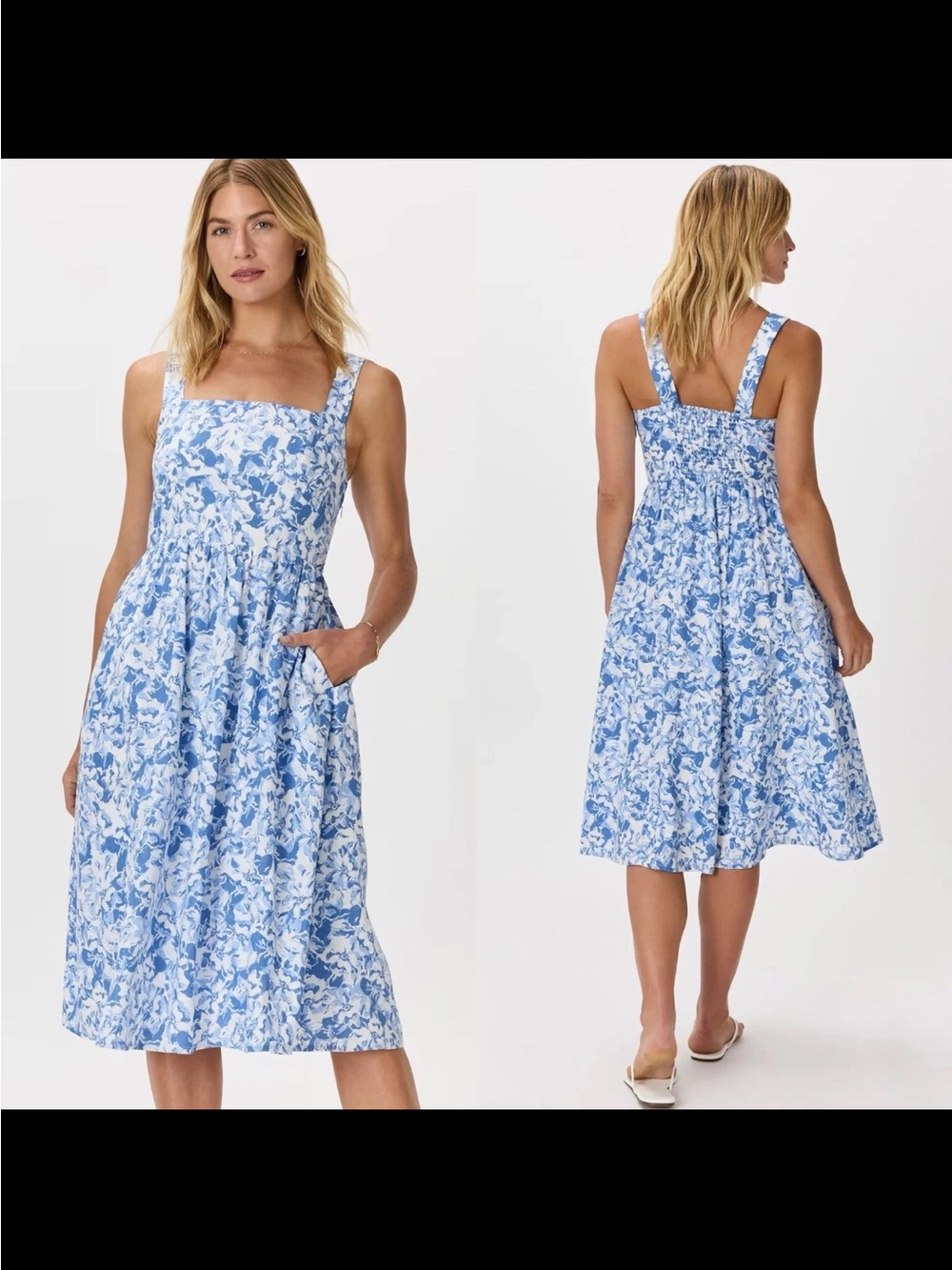 Quince 100% European Linen Fit & Flare Midi Dress Floral Waterfall Size Large